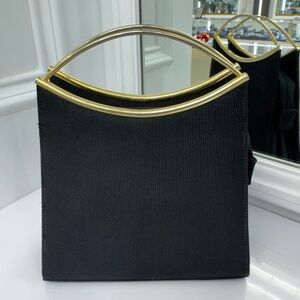 Vintage Kaela Black Evening Bag with Gold Metal Handles